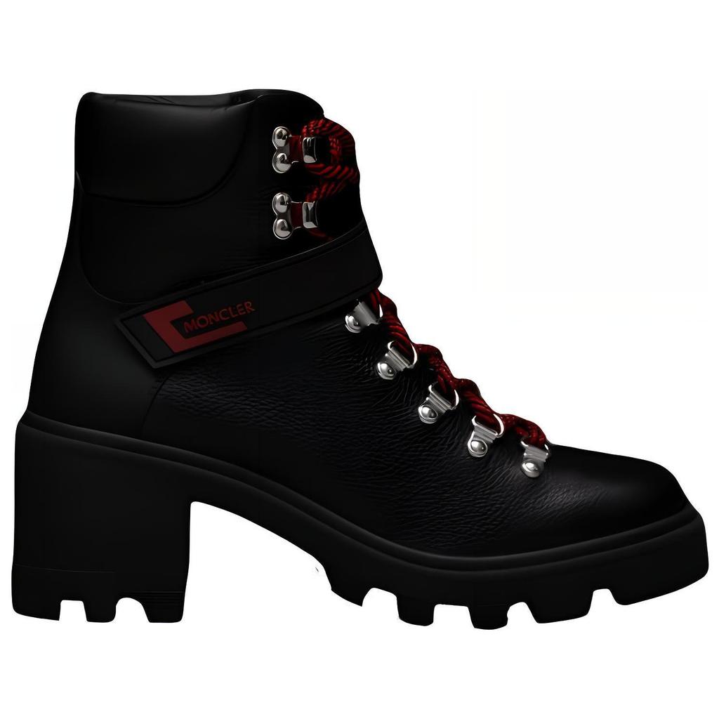Moncler Leather Lace-Up Chunky Heel Ankle Boots Women ankle boots Black G209B4F7080002SEA999