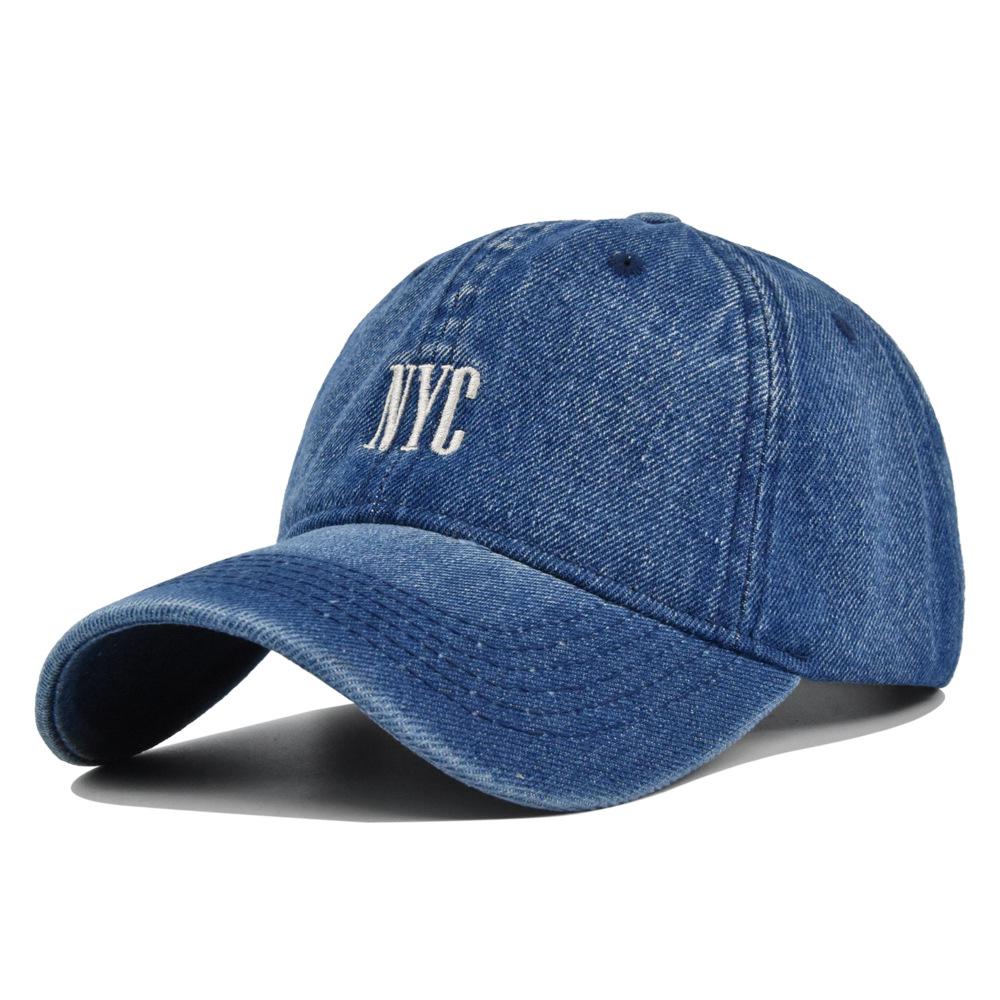 Vintage Distressed Embroidered Denim Baseball Cap with Curved Brim