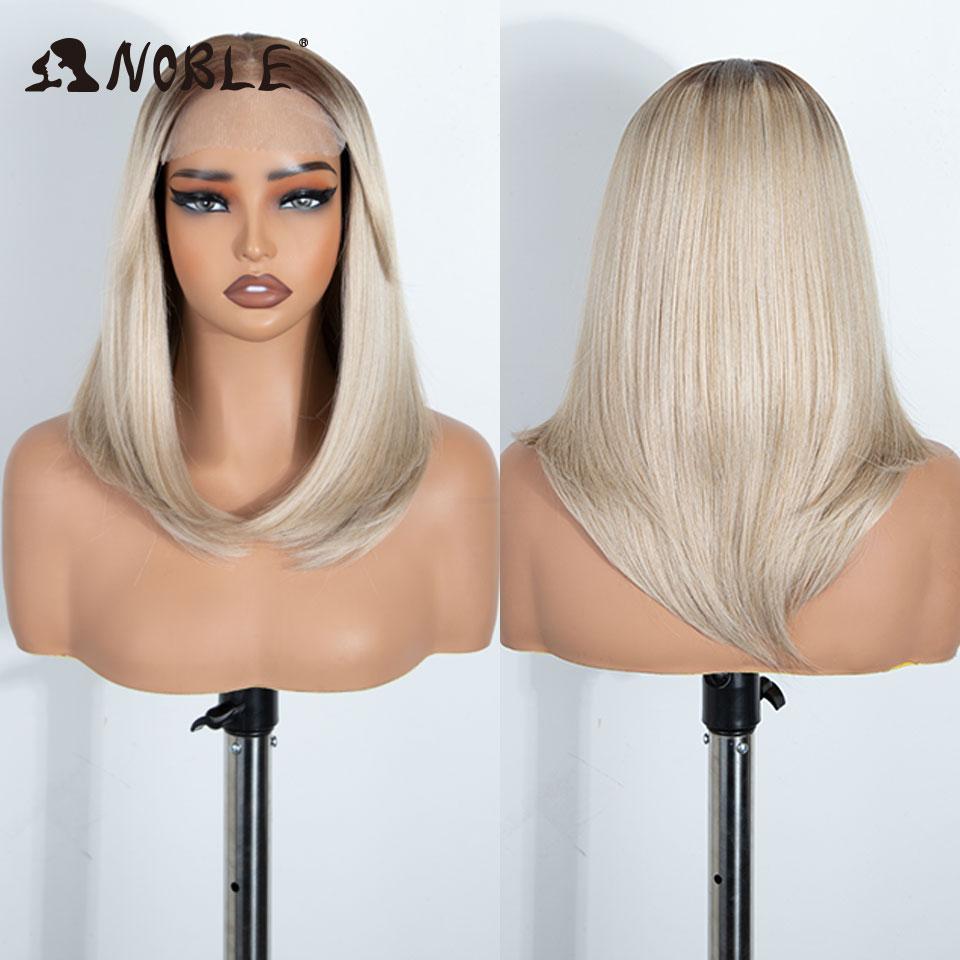 NOBLE 18 Inch 6X4 Synthetic Lace Front Wig Ombre Blonde Brown Roots Straight Natural Hairline Heat Resistant For White Women