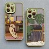 Cartoon Home Furnishing Table Cat Phone Case For iPhone 15 14 13 12 11 Pro Max Mini SE2 15 14 8 7 Plus X XR XS Shockproof Covers