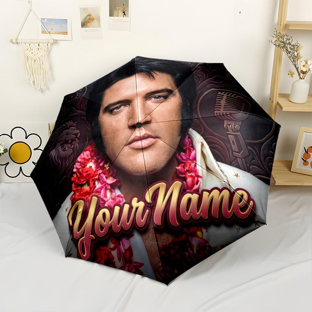 Elvis Customize Your Name Umbrella Automatic Umbrella Folding Umbrella with 8 Ribs Compact Design for Outdoor Daily Use Outdoor Accessory