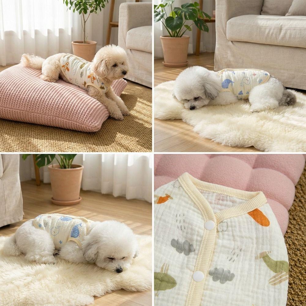 Cute Puppy Short Shirt Cartoon Print Pet T-shirt Casual Pet Sleeveless Pullover  Outdoor Activities