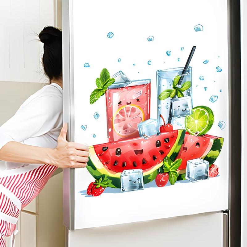 Watermelon Drink Wall Sticker for Kitchen Self Adhesive Decal for Refrigerator Summer Fruit Art Decoration for Home Cafe
