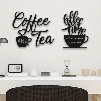 Metal Coffee Cup Wall Decor - Black Coffee Cup Silhouette. Cafe Themed Metal Wall Art with Cup Mug Scrolled Silhouette