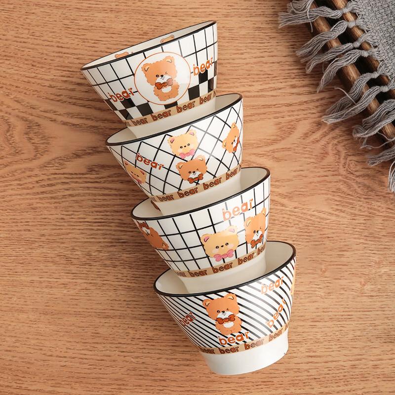 Plaid Bear Ceramic Bowl and Spoon Set