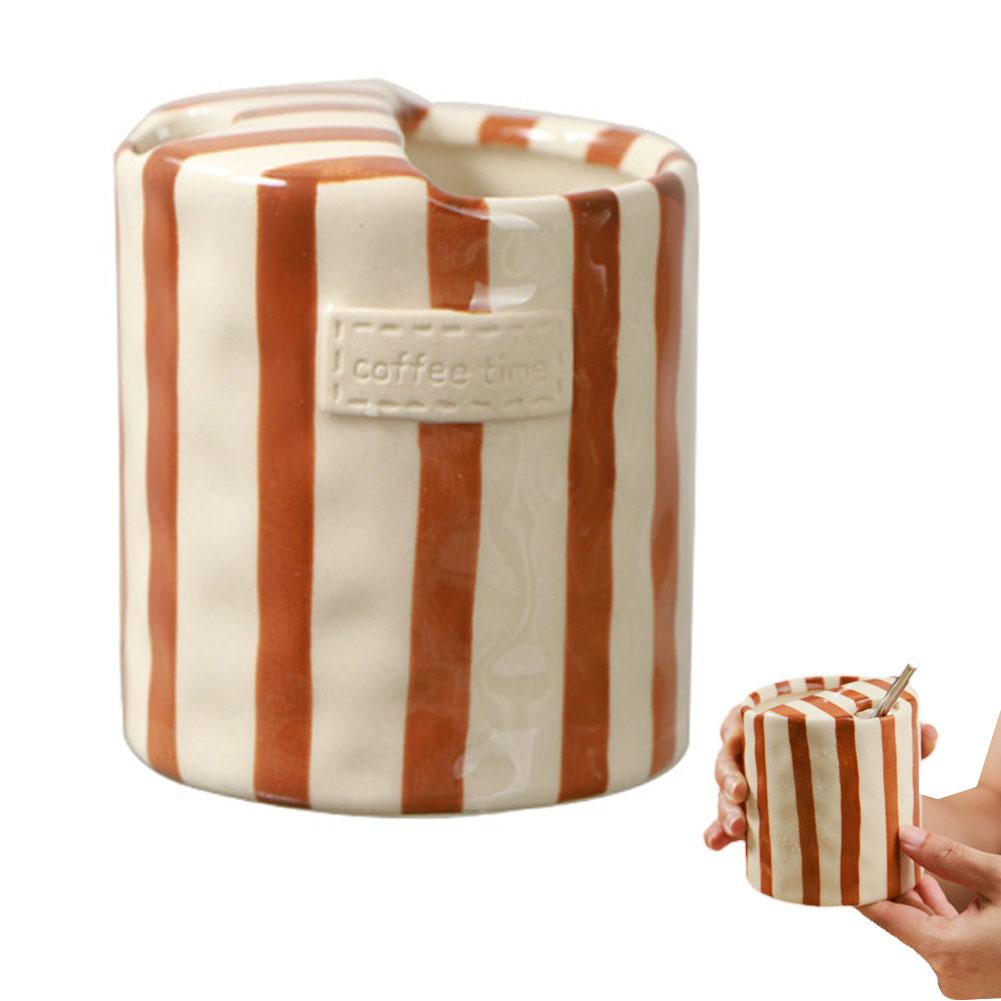 

Vintage Striped Ceramic Mug Creative Double Spout Sharing Couple Cup For Coffee & Tea, Office Breakfast Cup 201-300ml