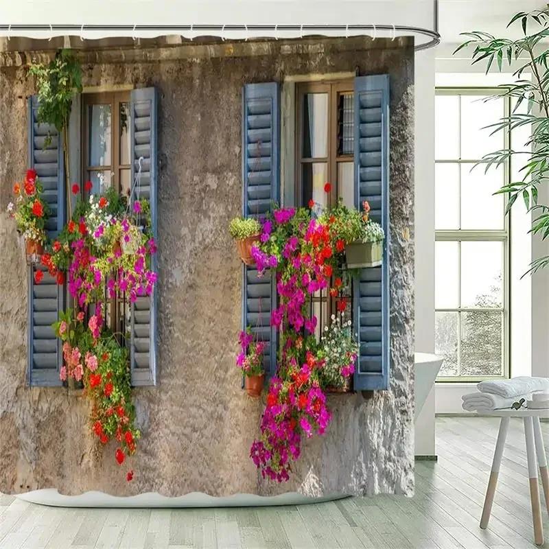 Vine Leaves Shower Curtain Green Plant Leaf Grey Wall Spring Floral Bath Curtains Set Polyester Fabric Bathroom Decor with XT6