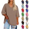 Haut décontracté tendance grande taille pour femme, coupe ample, col en V, manches 3/4