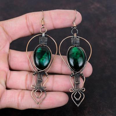 Green Fire Labradorite Earring Copper Wire Wrapped Earrings Labradorite Copper Jewelry Dainty Gemstone Earring Handmade Jewelry Gift For Mom