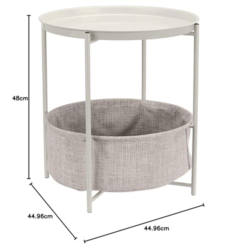 Amazon Basics Round Side Table with Storage Basket, White X Heather Gray, 48cm H X 44.96cm W X 44.96cm D