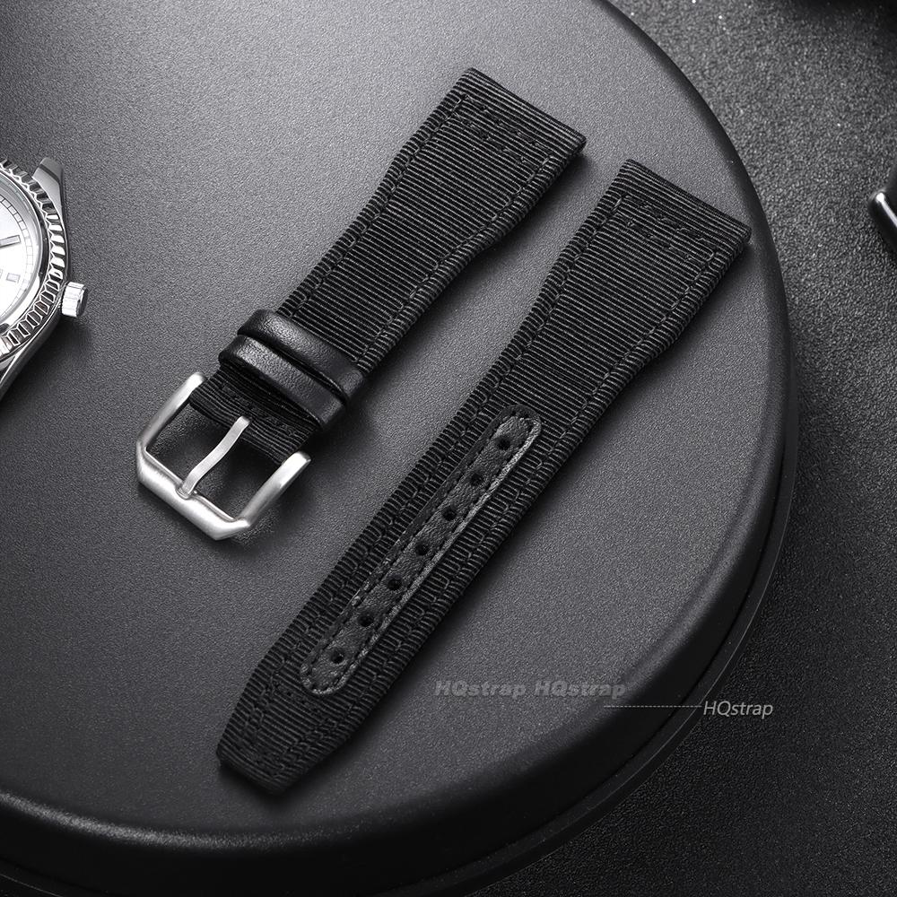 

20mm 21mm 22mm Nylon Canvas Watch Strap for IWC Pilot Women Men s Leather Wrist Belt Black Armygreen Blue Cowhide Wristband 21mm&no logo чорний