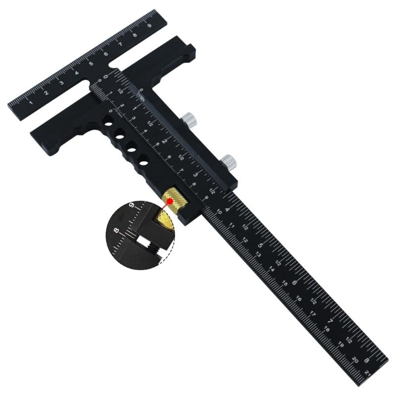 Woodworking T Ruler Carpentry Scriber Marking Measuring Gauge Multifunctional Measurement Tool Aluminum Scribing Ruler