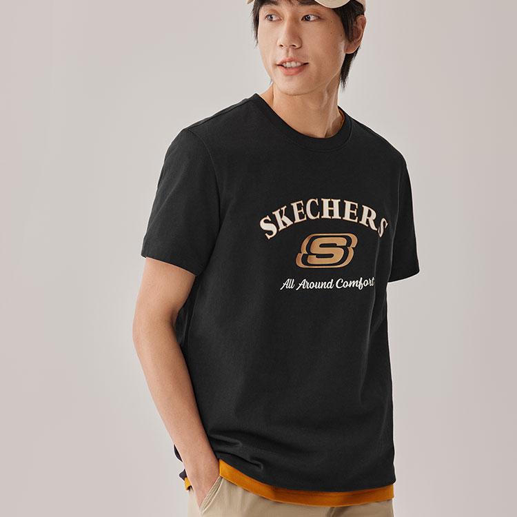 Skechers SS25 Simple Casual Comfortable Round Neck Sports Short Sleeve T-Shirt Unisex Tops Carbon-Black L225U122-0018
