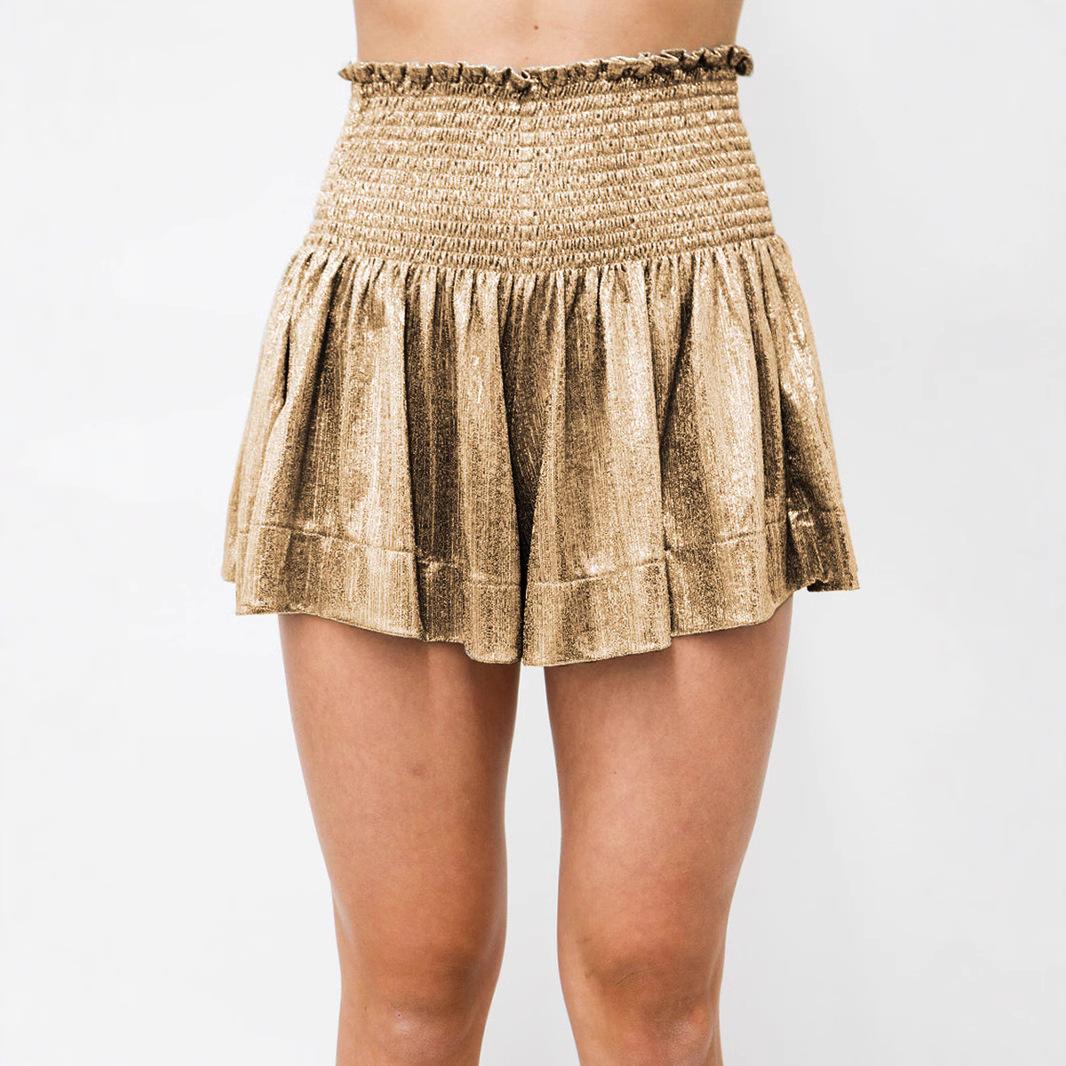 

Women s Solid Color Loose Elastic Waist Draped Glitter Shorts Clothes Sale S золотистый