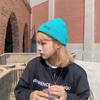 Autumn Skullies Tag Stripe Korean Style Caps Wool Hat Letter Knitted Hat Women Woolen Beanies