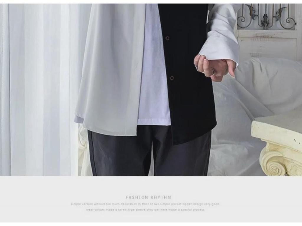 Men's Cold Style Stitching Shirts - Autumn Black & White Niche Tops, Streetwear Jackets