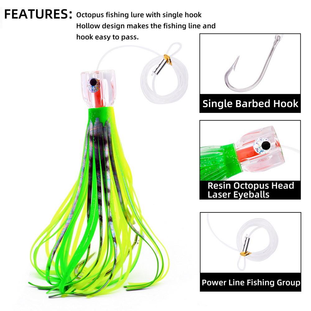 Saltwater Trolling Fluorescent Bionic Artificial Soft Bait Fishing Lure Skirt for Tuna Mahi Sea Fishing 100g