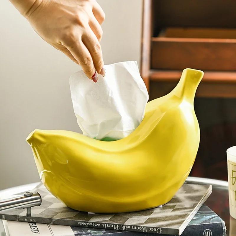 High End Banana Ceramic Tissue Boxes Decoration Luxury Living Room Bedroom Tissue Box Ornaments Office Desktop Unique Tissue Box