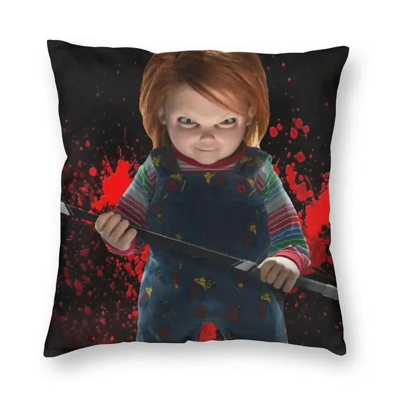 Kissenbezug „Chucky und die Braut“, 40 x 40 cm, Halloween, Kinderspiel-Kissenbezug, Samt, moderne Kissen, Dekoration, Salon, Heimdekoration