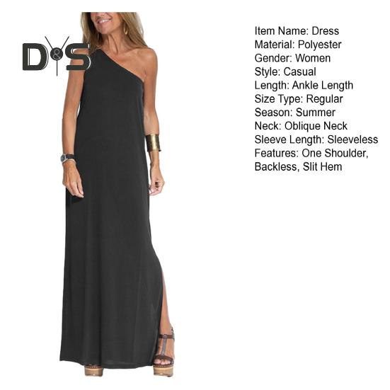 Kvinner Maxikjole En skulder Ermeløs Ryggløs Ensfarge Løs Myk Skrå Hals Side Delt Full Lengde Sommerferiekjole