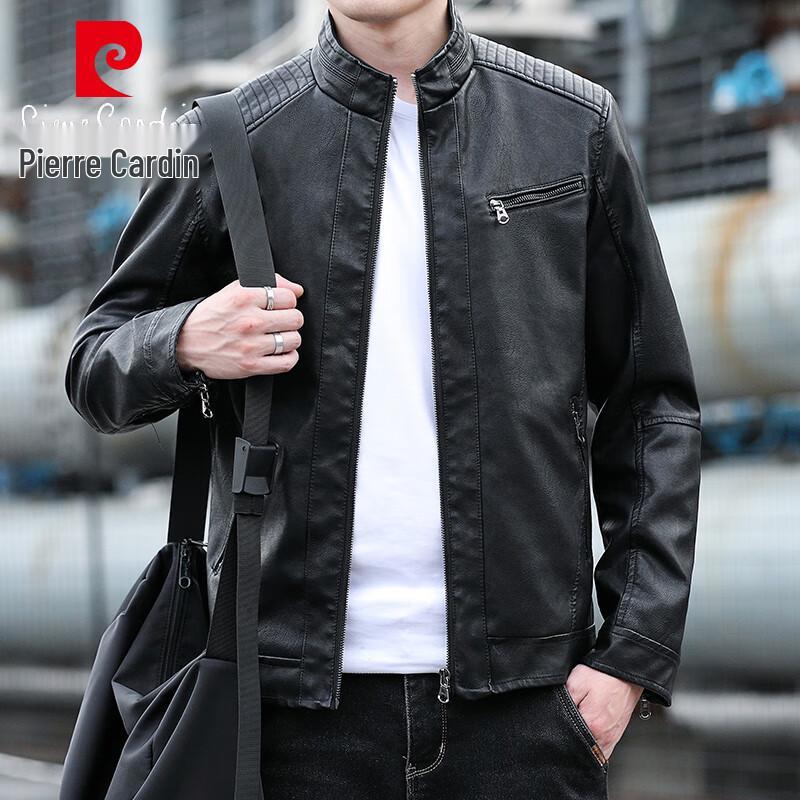

Pierre Cardin Men s Stand Collar Faux Leather Jacket 4XL