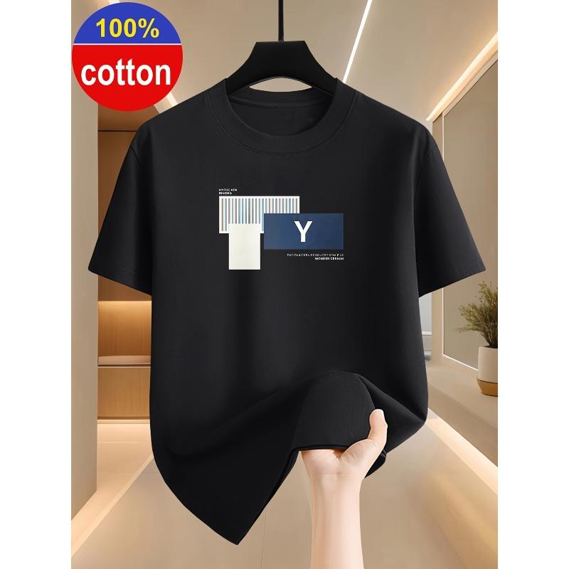 European sizes Summer Men's Short-sleeve T-shirt, Featuring a Simple and Stylish Printed Pattern.  Crewneck Base Layer Top Has a Simple Fit