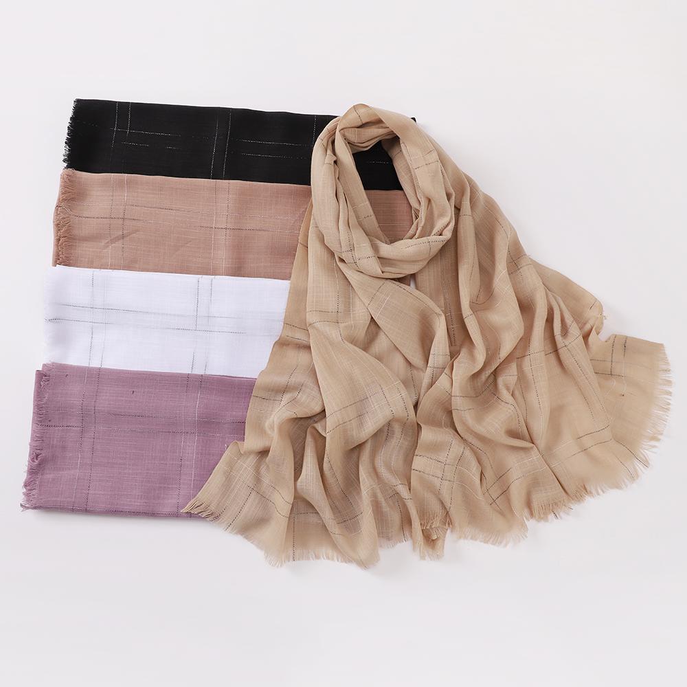 High Quality Lattice Cotton Hijab Pashmina Shawl With Tassel Light Weight Plain Scarf Hijab Muslim Women Shawl Big Size