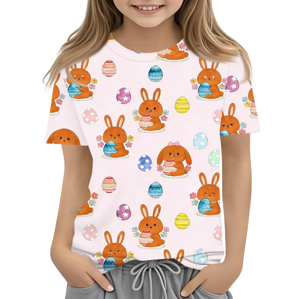 Boys Girls Round Neck Casual Printed Short-sleeved T-shirt Top