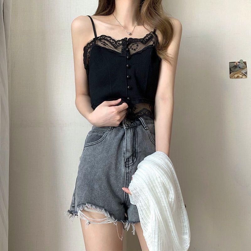 White Lace Knit Camisole Vest for Women Perfect for Outerwear and Innerwear with A Base and Short Strapless Top