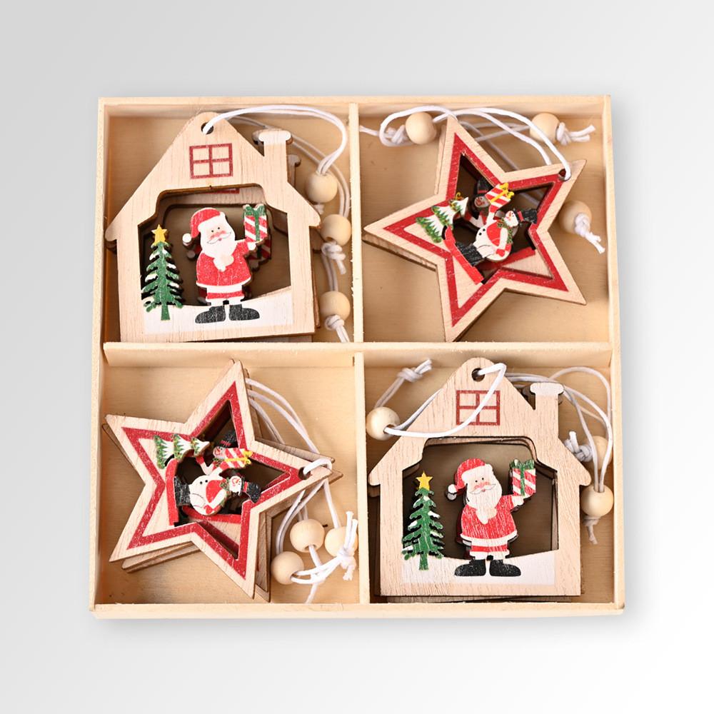 

Christmas Wooden Enchanting Ornaments Box Set Of Twelve With Santa And Details Snowflake