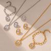 Minimalist Gold-Plated Titanium Steel Pendant with Diamond-Accents - Geometric Oval Design Jewelry Set.