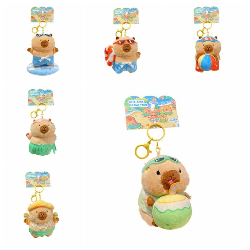 Kawaii Cartoon Plush Capybara Keychain Island Style Cute Doll Pendant Bag Hanging Ornaments Car Keyring