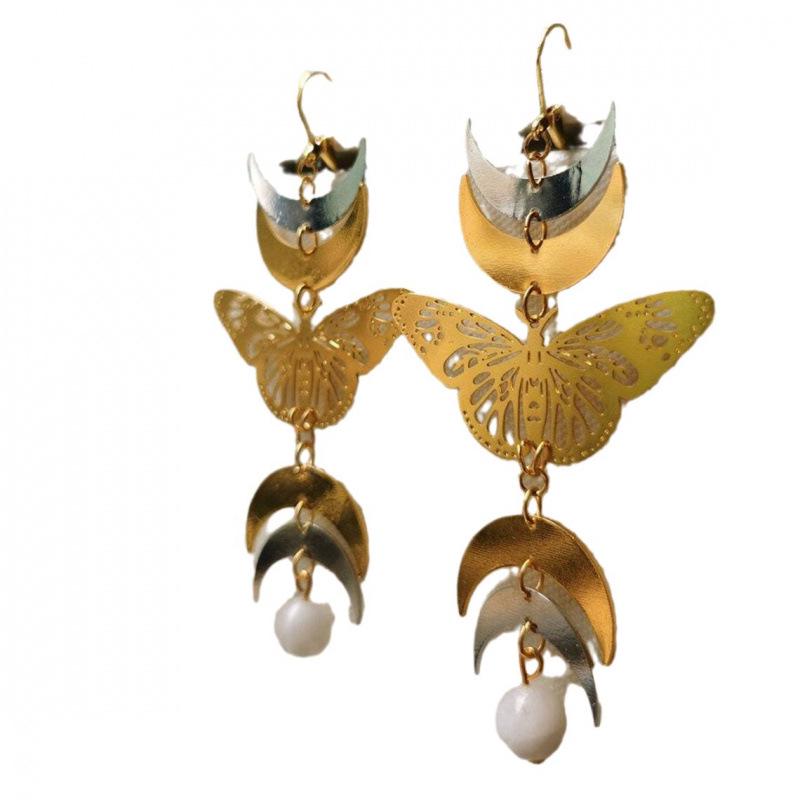 Bohemian Hypoallergenic Gold & Silver Moon Butterfly Earrings