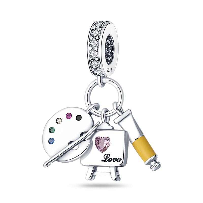 S925 Sterling Silver Artist Paint Palette Pendant Charms Beaded Fit Original  Necklace Bracelet Jewelry Fashion Women DIY