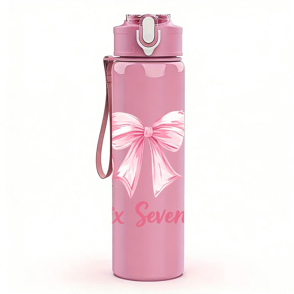 1PC She Seven Pink Bow Number Print 750ml Color Plastic Sports Water Bottle Leakproof Flip Straw Lid Suitable for Sports Office Home Use