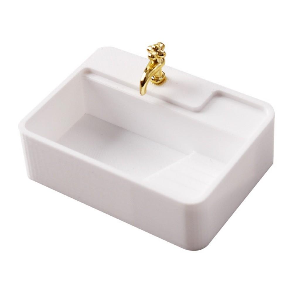 White Dollhouse Bathroom Sinks Golden Tap Miniature Dollhouse Sink Dollhouse Accessories