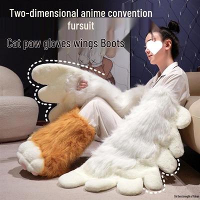 Disfraz de Bestia Patas de Gato Lindo Cosplay para Convención de Cómics 2D con Guantes de Terciopelo y Decoración de Alas - Edición de Primavera Estudiantil, Envío Gratis