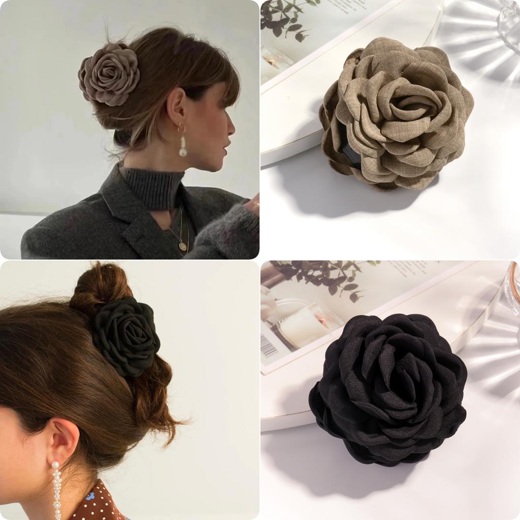 2/3 PCS New Solid Color Fabric Rose Flower Hair Claw for Women Girls Barrette Elegant Shark Clips Set Headwear Accessories Gifts