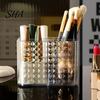 Clear Cosmetic Storage Box Transparent Acrylic Makeup Brush Organizer, Multi-Compartment Bin, Modern Dressing Table Case Style Display for Lip