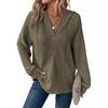 Women's V-Neck Waffle Knit Drawstring Button Long Sleeve Hoodie