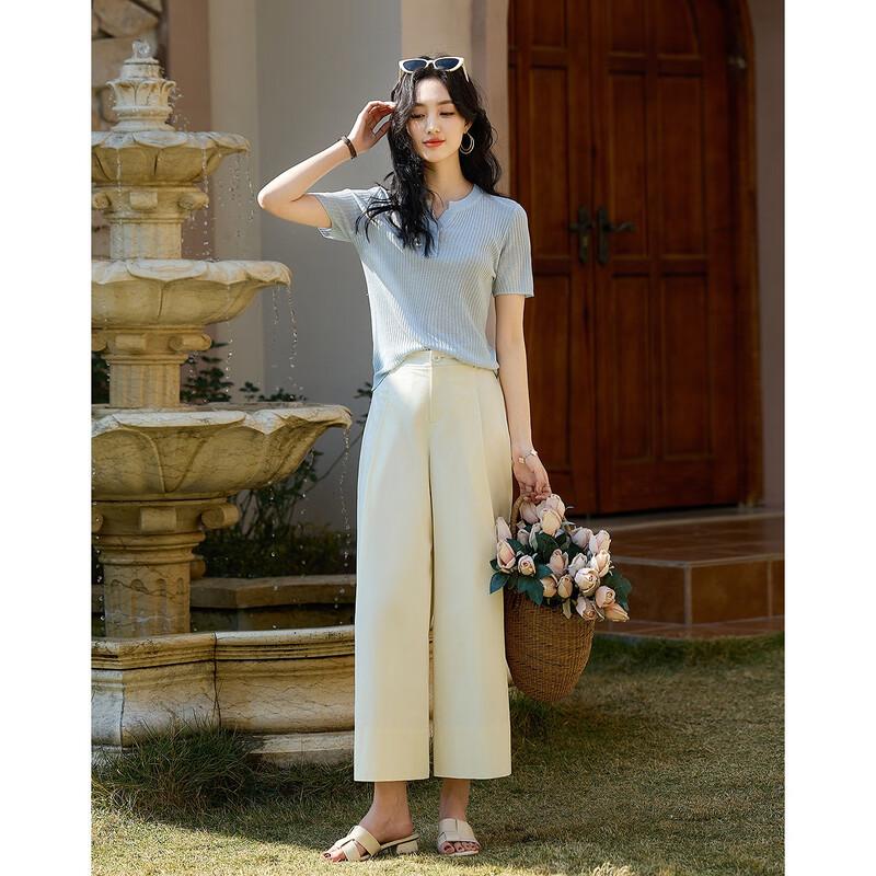 Demana Women's Summer Breathable Linen-Lyocell Blend V-Neck Knit Top