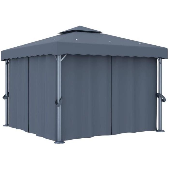 VidaXL Tonnelle avec rideau 3x3 m Anthracite Aluminium