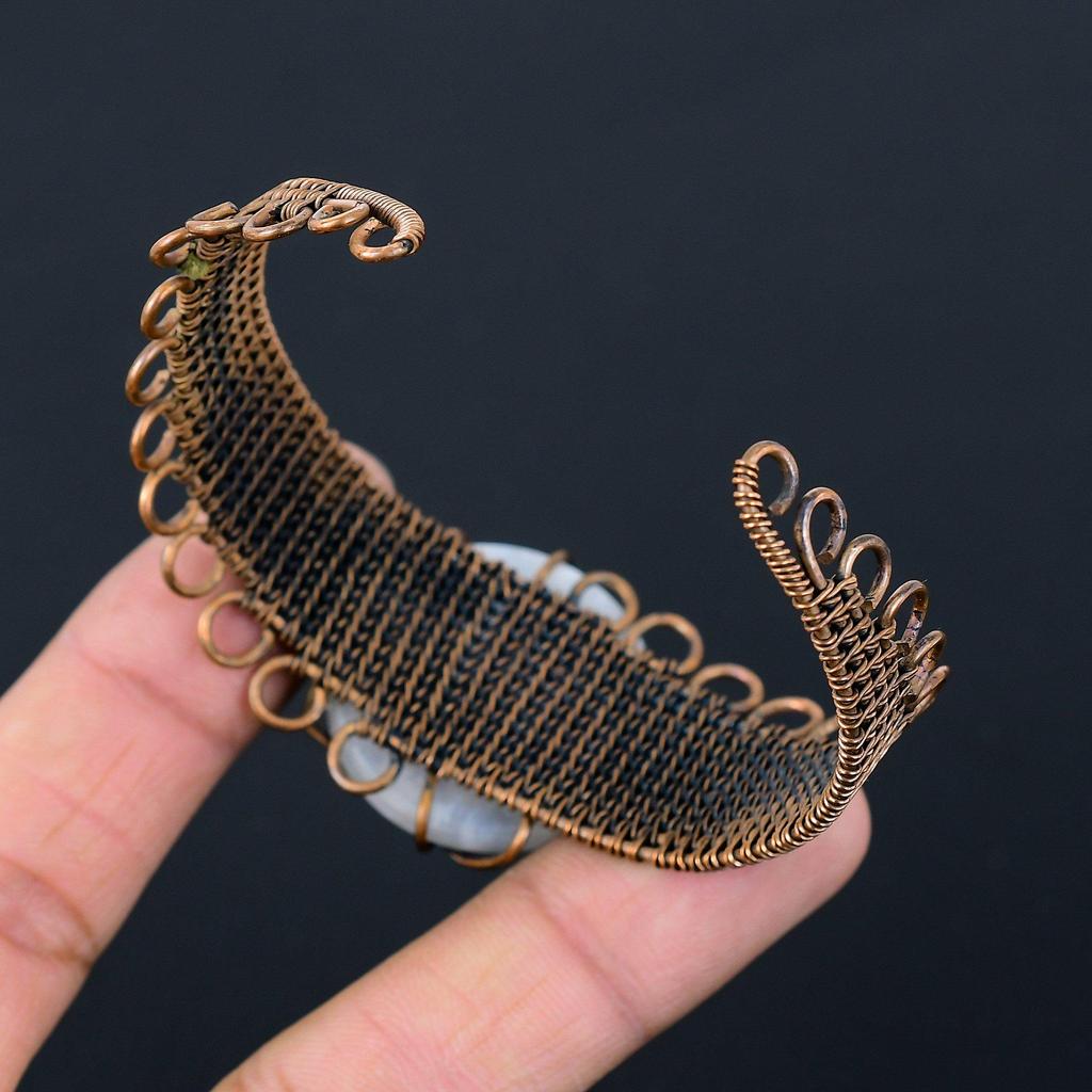 Moonstone Gemstone Pure Copper Wire Wrapped Handmade Cuff/ Bangle Jewelry For Christmas Gift
