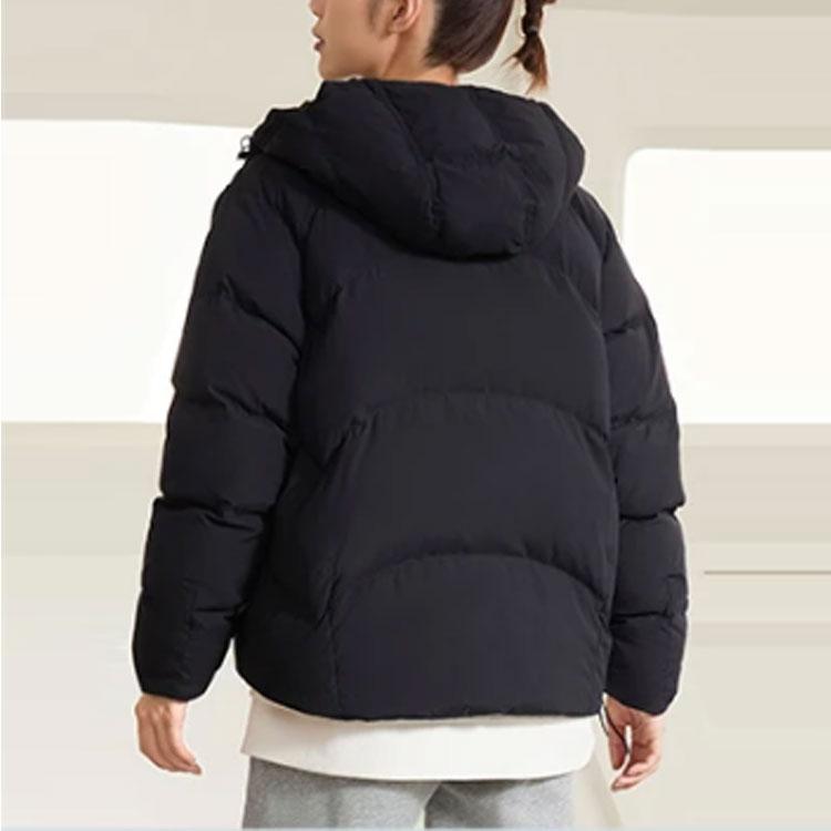 Li Ning Fitness Series Logo Print Warm Hooded Down Jacket Women Outerwear Black AYMR156-4