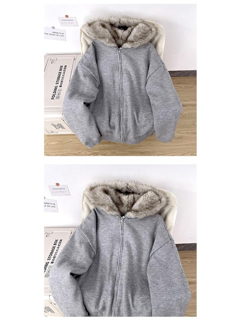 Maglione Invernale Zuoshan Diao da Uomo con Cappuccio e Collo in Pelliccia