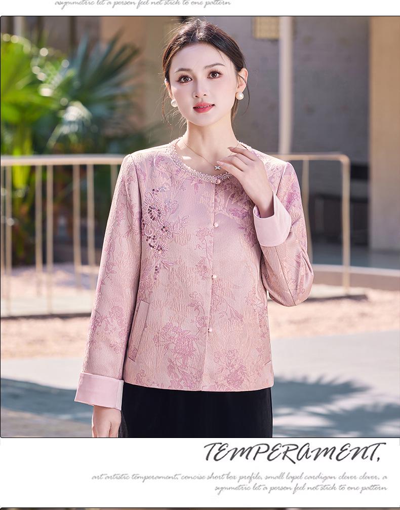 Elegant Beaded Coat: Spring/Autumn Chinese Style Jacket for Middle-aged and Elderly Women