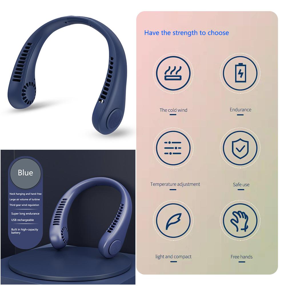 Portable Hanging Neck Fan USB Rechargeable Bladeless Mute Fans Air Conditioning Cooler for Sports FanMini Electric Wireless Fan