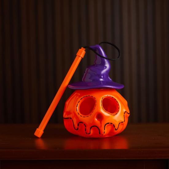 Felinar Portabil din Plastic în Formă de Dovleac Lumină de Halloween Dovleac Luminos cu Baterii Dovleac Luminat cu Pălărie de Vrăjitoare pentru Exterior Interior Casă Bântuită