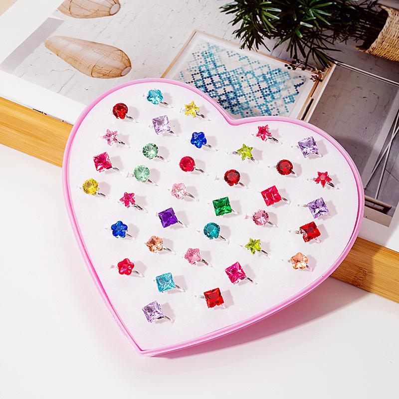 

1 коробка из 36 шт. детских украшений для рук, игрушечных искусственных кристаллов, драгоценных камней, мультяшных страз, кольцо 16-18MM