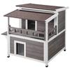 Outdoor Cat House 2-story Wooden Feral Cat Shelter with Balcony & Roof